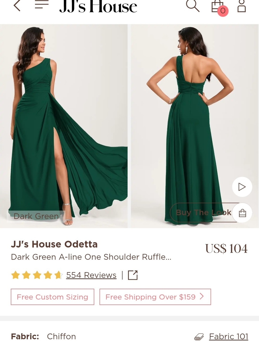 NWT JJ's House Odetta Dark Green A-line One Shoulder Ruffle Size 16